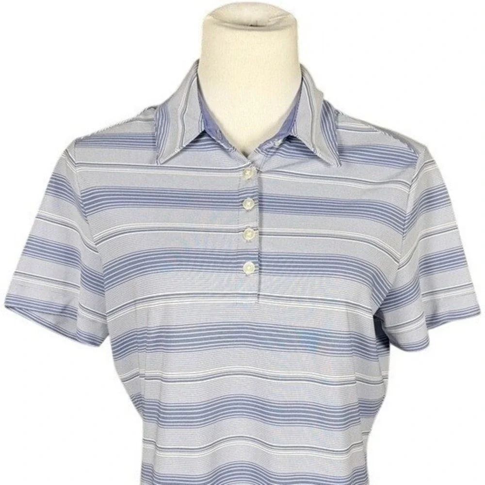 Nike Golf Womens Blue Striped Short Sleeve FIT DRY Polo Shirt Large‎ L 12-14